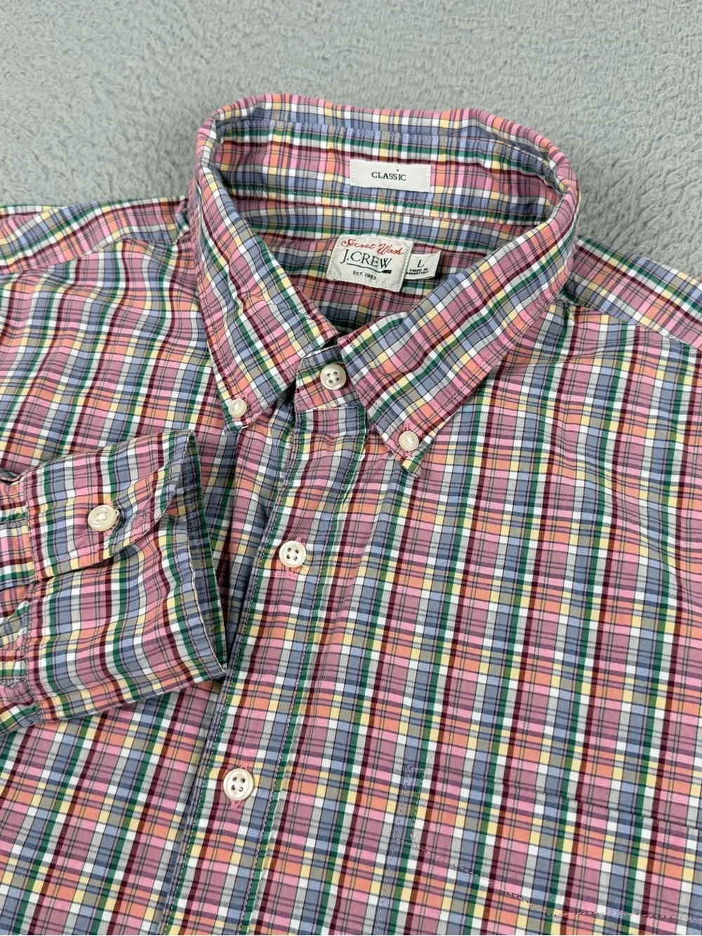 J Crew Shirt Mens Large Classic Multicolor Plaid Button Down Long Sleeve Cotton
